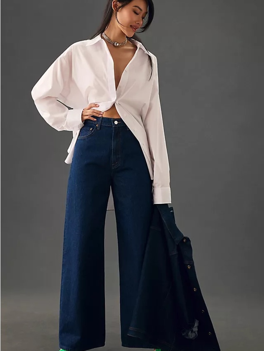 MOTHER High Rise Wide Leg Jeans — Dark Blue Denim - Picture 2 of 13